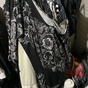 White House Black Market Black and White Paisley Tunic